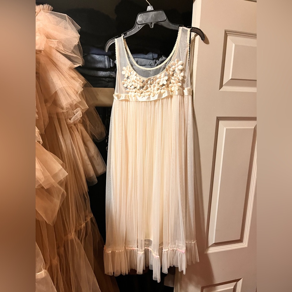 Elegant Baby Doll Cream Floral Women's Dress